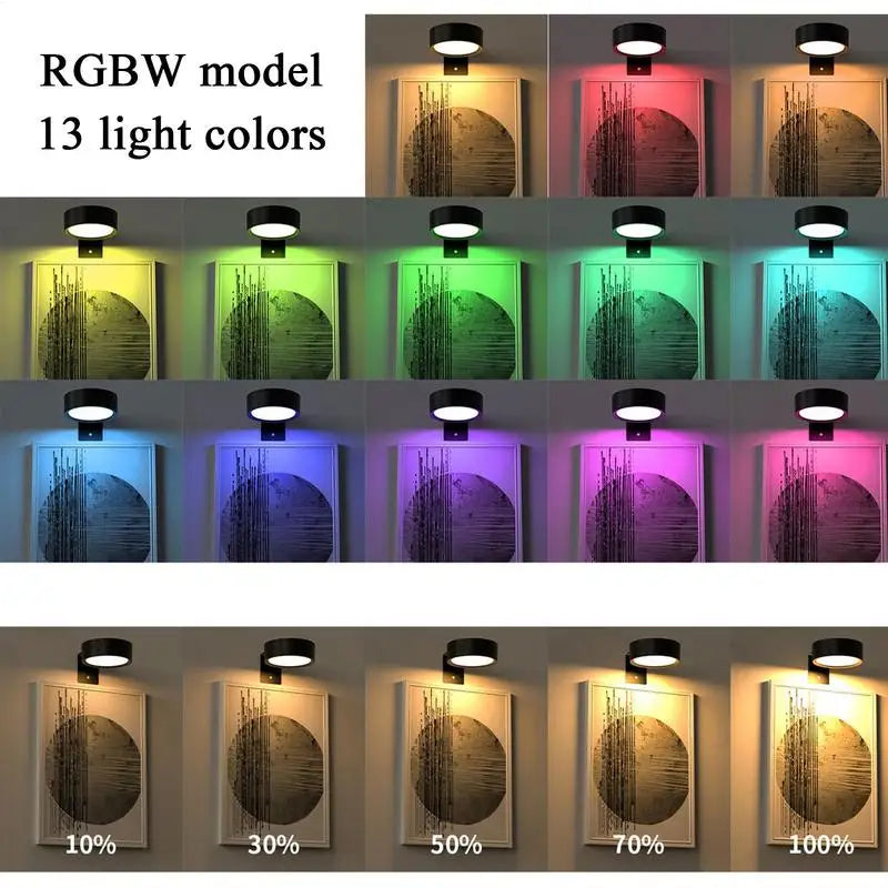 LumaGlow Duo – 2 Focos LED de Pared RGB con 13 Colores | Luz Direccional Magnética Regulable para Cuadros, Pinturas y Decoración | Funciona con Pilas