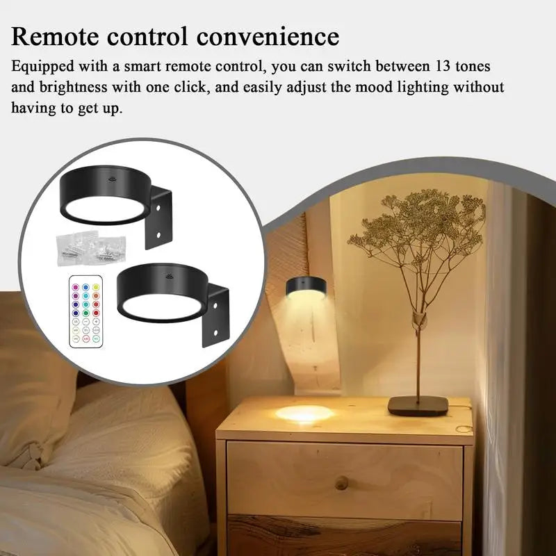 LumaGlow Duo – 2 Focos LED de Pared RGB con 13 Colores | Luz Direccional Magnética Regulable para Cuadros, Pinturas y Decoración | Funciona con Pilas