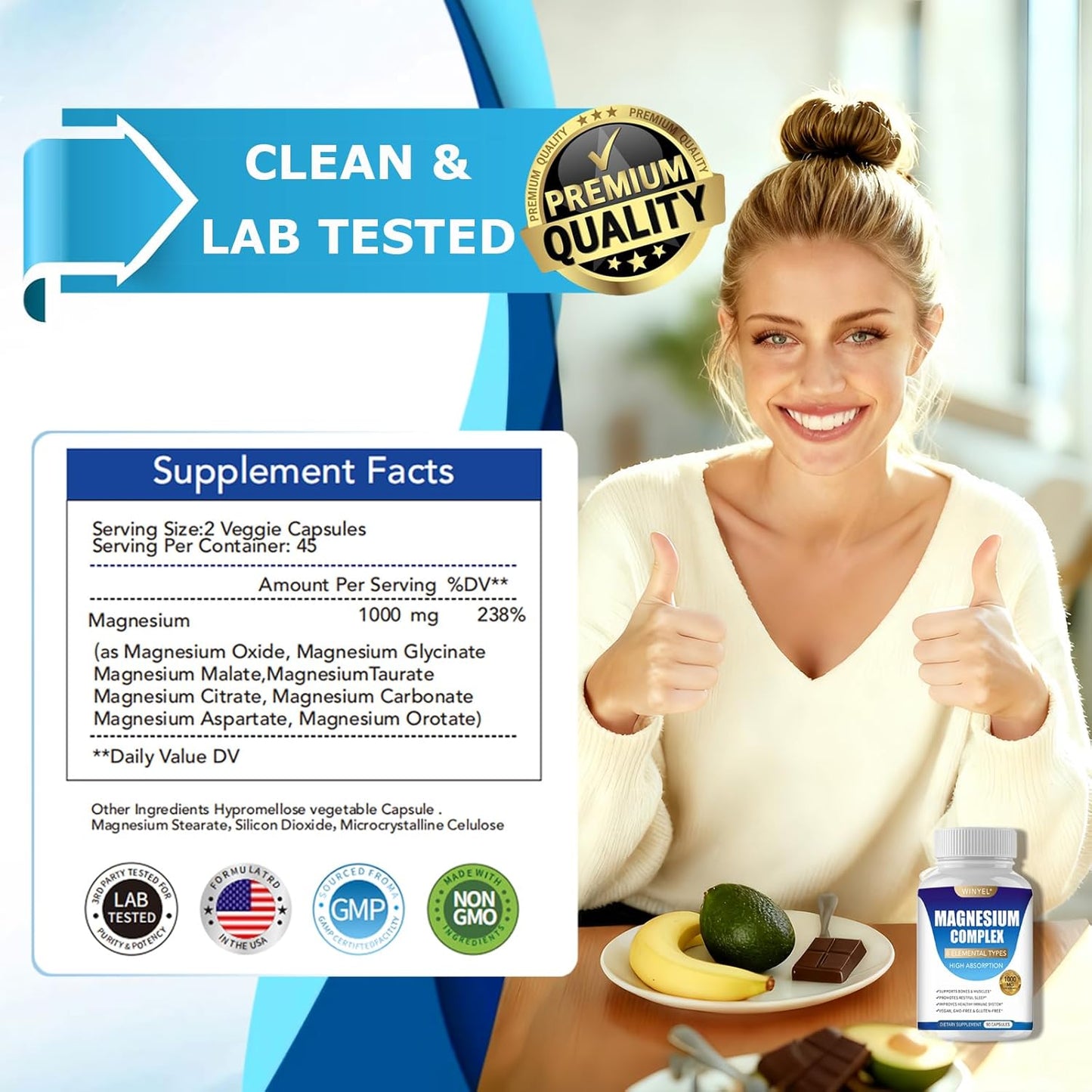 Magnesium Complex Supplement 8 Elemental 1000Mg