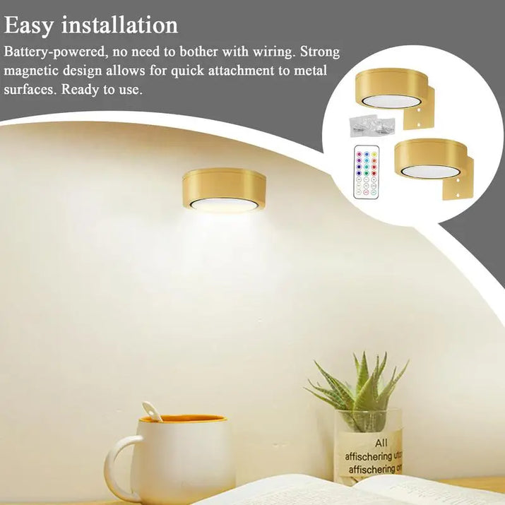 LumaGlow Duo – 2 Focos LED de Pared RGB con 13 Colores | Luz Direccional Magnética Regulable para Cuadros, Pinturas y Decoración | Funciona con Pilas