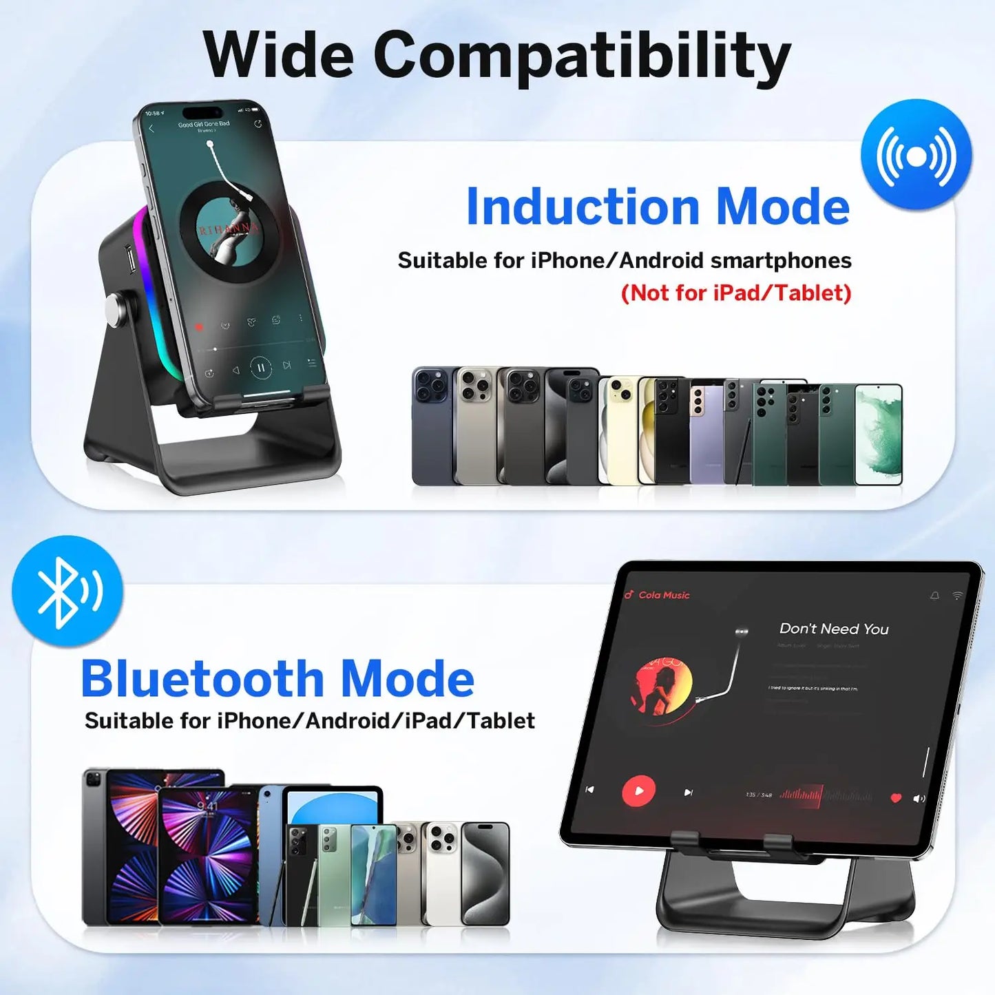 Altavoz de inducción inalámbrico 5 en 1 con función de teléfono móvil 360°