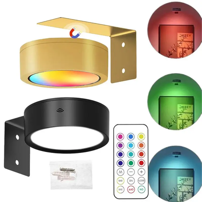 LumaGlow Duo – 2 Focos LED de Pared RGB con 13 Colores | Luz Direccional Magnética Regulable para Cuadros, Pinturas y Decoración | Funciona con Pilas